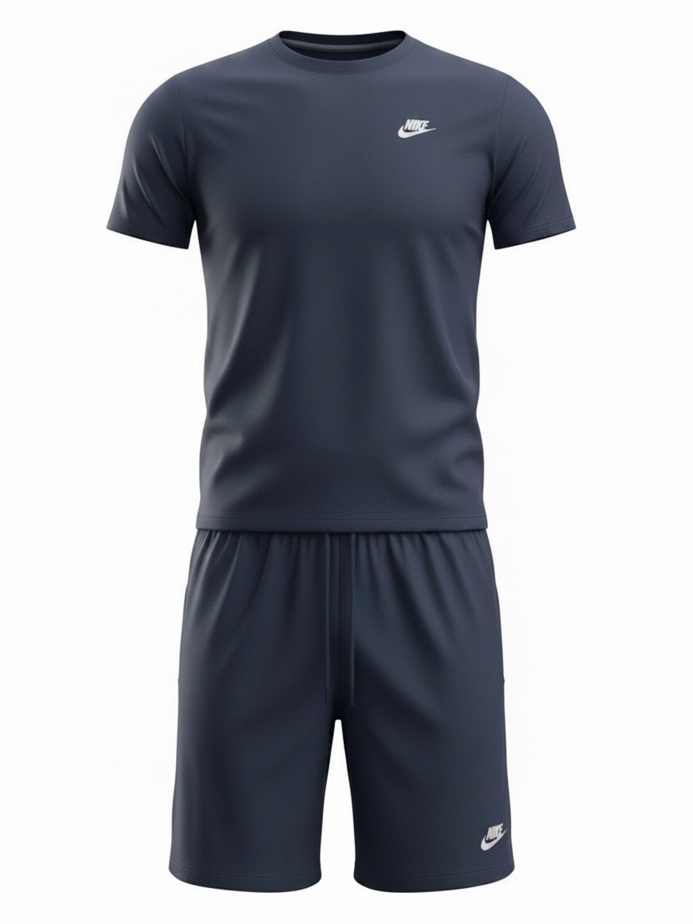 Nike Navy Crewneck Tee and Shorts Set with White Swooshes